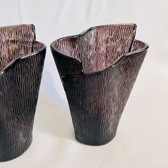 Partylite Glass Candle Holders Vase Wrapped Bark Dark Amethyst Plum Set of 2 - Picture 4 of 10